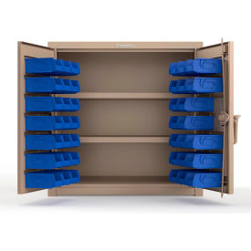Strong Hold® Extra Heavy Duty Cabinet with 3" Legs 40 Blue Bins 36"W x 24"D x 36"H Beige