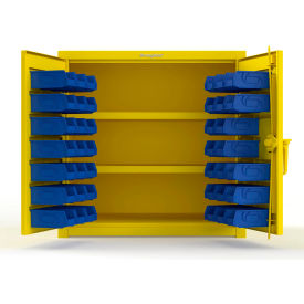 Strong Hold® Extra Heavy Duty Cabinet with 3" Legs 40 Blue Bins 36"W x 24"D x 36"H Yellow