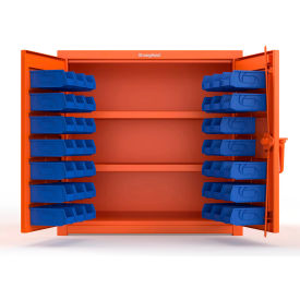 Strong Hold® Extra Heavy Duty Cabinet with 3" Legs 40 Blue Bins 36"W x 24"D x 36"H Orange