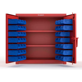 Strong Hold® Extra Heavy Duty Cabinet with 3" Legs 40 Blue Bins 36"W x 24"D x 36"H Red