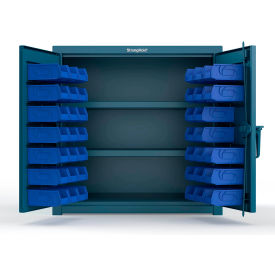 Strong Hold® Extra Heavy Duty Cabinet with 3" Legs 40 Blue Bins 36"W x 24"D x 36"H Blue