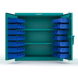 Strong Hold® Extra Heavy Duty Cabinet with 3" Legs 40 Blue Bins 36"W x 24"D x 36"H Teal