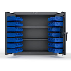 Strong Hold® Extra Heavy Duty Cabinet with 3" Legs 40 Blue Bins 36"W x 24"D x 36"H Dark Gray