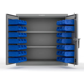 Strong Hold® Extra Heavy Duty Cabinet with 3" Legs 40 Blue Bins 36"W x 24"D x 36"HDusty Gray