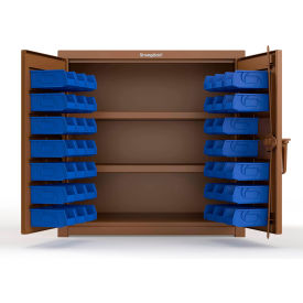 Strong Hold® Extra Heavy Duty Cabinet with 3" Legs 40 Blue Bins 36"W x 24"D x 36"H Brown