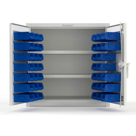 Strong Hold® Extra Heavy Duty Cabinet with 3" Legs 40 Blue Bins 36"W x 24"D x 36"H White