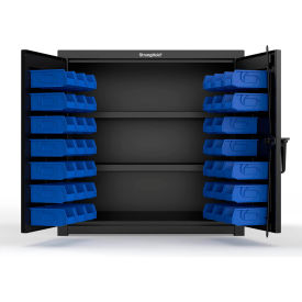 Strong Hold® Extra Heavy Duty Cabinet with 3" Legs 40 Blue Bins 36"W x 24"D x 36"H Black