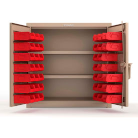 Strong Hold® Extra Heavy Duty Cabinet with 3" Legs 40 Red Bins 36"W x 24"D x 36"H Beige