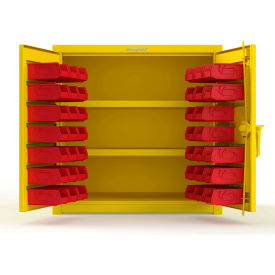 Strong Hold® Extra Heavy Duty Cabinet with 3" Legs 40 Red Bins 36"W x 24"D x 36"H Yellow