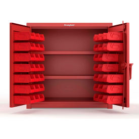 Strong Hold® Extra Heavy Duty Cabinet with 3" Legs 40 Red Bins 36"W x 24"D x 36"H Red
