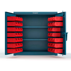 Strong Hold® Extra Heavy Duty Cabinet with 3" Legs 40 Red Bins 36"W x 24"D x 36"H Blue