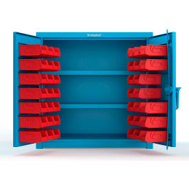 Strong Hold® Extra Heavy Duty Cabinet with 3" Legs 40 Red Bins 36"W x 24"D x 36"H Light Blue
