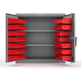 Strong Hold® Extra Heavy Duty Cabinet with 3" Legs 40 Red Bins 36"W x 24"D x 36"H Dusty Gray
