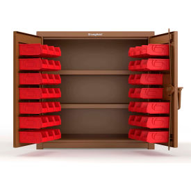 Strong Hold® Extra Heavy Duty Cabinet with 3" Legs 40 Red Bins 36"W x 24"D x 36"H Brown
