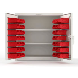 Strong Hold® Extra Heavy Duty Cabinet with 3" Legs 40 Red Bins 36"W x 24"D x 36"H White