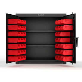 Strong Hold® Extra Heavy Duty Cabinet with 3" Legs 40 Red Bins 36"W x 24"D x 36"H Black