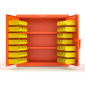 Strong Hold® Extra Heavy Duty Cabinet with 3" Legs 40 Yellow Bins 36"W x 24"D x 36"H Orange