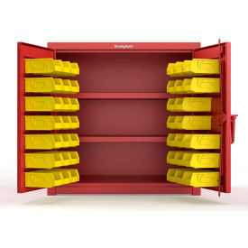 Strong Hold® Extra Heavy Duty Cabinet with 3" Legs 40 Yellow Bins 36"W x 24"D x 36"H Red