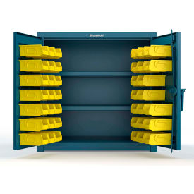Strong Hold® Extra Heavy Duty Cabinet with 3" Legs 40 Yellow Bins 36"W x 24"D x 36"H Blue