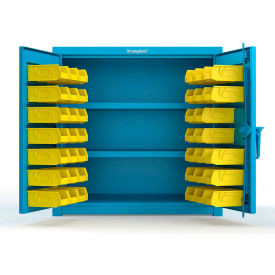 Strong Hold® Extra Heavy Duty Cabinet w/ 3" Legs 40 Yellow Bins 36"W x 24"D x 36"HLight Blue