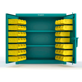 Strong Hold® Extra Heavy Duty Cabinet with 3" Legs 40 Yellow Bins 36"W x 24"D x 36"H Teal