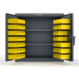 Strong Hold® Extra Heavy Duty Cabinet w/ 3" Legs 40 Yellow Bins 36"W x 24"D x 36"H Dark Gray