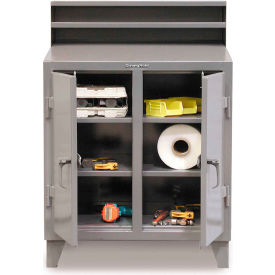 Strong Hold Products 34-SD-DS-284 StrongHold 2 Person Cabinet Shop Desk, Riser, Padlockable Doors, 36"W x 28"D, Dark Gray image.