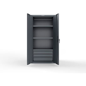 Strong Hold® Heavy Duty Cabinets with 3 Drawers 3 Shelves 36"W x 24"D x 72"H Dark Gray 