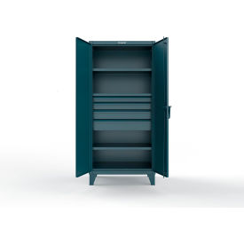 Strong Hold® Extreme Duty Cabinet with 4 Drawers 3 Shelves - 36"W x 24"D x 72"H Blue 