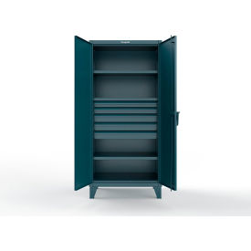 Strong Hold® Extreme Duty Cabinet with 4 Drawers 3 Shelves 36"W x 24"D x 78"H Blue 
