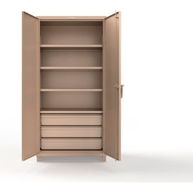 Strong Hold® Extreme Duty Cabinet with 3 Drawers 4 Shelves 36"W x 24"D x 75"H Beige 
