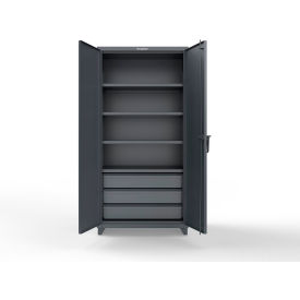 Strong Hold® Extreme Duty Cabinet with 3 Drawers 4 Shelves 36"W x 24"D x 75"H Dark Gray 