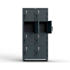 Strong Hold Products 36-8D-18-4T-EK-L StrongHold® 4-Tier 8 Door Digital Locker w/ Keyless Entry Lock, 36"Wx18"Dx75"H, Gray, Assembled image.