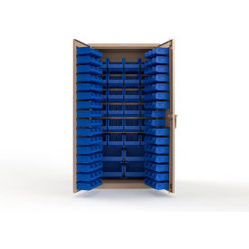 Strong Hold® Extra Heavy Duty Cabinet without Legs 122 Blue Bins 36"W x 24"D x 72"H Beige