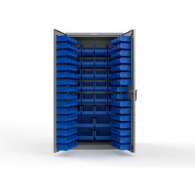 Strong Hold® Extra Heavy Duty Cabinet w/o Legs 122 Blue Bins 36"W x 24"D x 72"H Dusty Gray