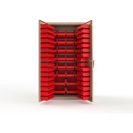 Strong Hold® Extra Heavy Duty Cabinet without Legs 122 Red Bins 36"W x 24"D x 72"H Beige