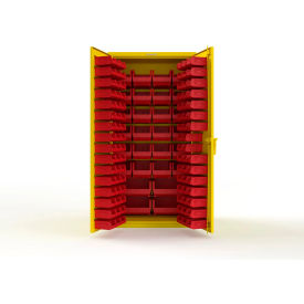 Strong Hold® Extra Heavy Duty Cabinet without Legs 122 Red Bins 36"W x 24"D x 72"H Yellow