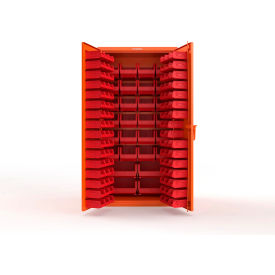 Strong Hold® Extra Heavy Duty Cabinet without Legs 122 Red Bins 36"W x 24"D x 72"H Orange