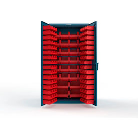 Strong Hold® Extra Heavy Duty Cabinet without Legs 122 Red Bins 36"W x 24"D x 72"H Blue