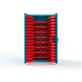 Strong Hold® Extra Heavy Duty Cabinet without Legs 122 Red Bins 36"W x 24"D x 72"HLight Blue