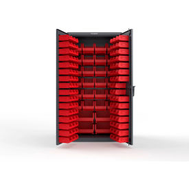 Strong Hold® Extra Heavy Duty Cabinet without Legs 122 Red Bins 36"W x 24"D x 72"H Dark Gray