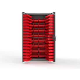 Strong Hold® Extra Heavy Duty Cabinet without Legs 122 Red Bins 36"W x 24"D x 72"HDusty Gray