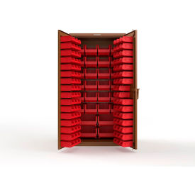 Strong Hold® Extra Heavy Duty Cabinet without Legs 122 Red Bins 36"W x 24"D x 72"H Brown