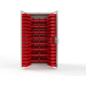 Strong Hold® Extra Heavy Duty Cabinet without Legs 122 Red Bins 36"W x 24"D x 72"H White