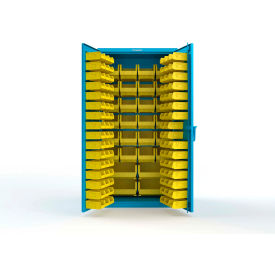 Strong Hold® Extra Heavy Duty Cabinet w/o Legs 122 Yellow Bins 36"W x 24"D x 72"H Light Blue