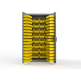 Strong Hold® Extra Heavy Duty Cabinet w/o Legs 122 Yellow Bins 36"W x 24"D x 72"H Dusty Gray