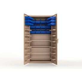 Strong Hold® Extra Heavy Duty Cabinet without Legs 30 Blue Bins 36"W x 24"D x 72"H Beige