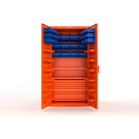 Strong Hold® Extra Heavy Duty Cabinet without Legs 30 Blue Bins 36"W x 24"D x 72"H Orange