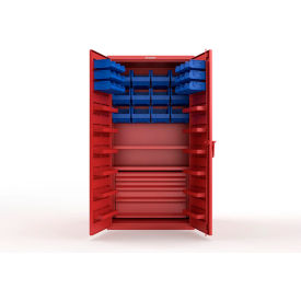 Strong Hold® Extra Heavy Duty Cabinet without Legs 30 Blue Bins 36"W x 24"D x 72"H Red