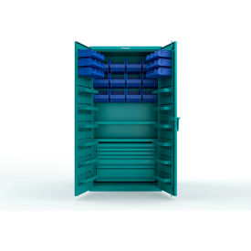 Strong Hold® Extra Heavy Duty Cabinet without Legs 30 Blue Bins 36"W x 24"D x 72"H Teal